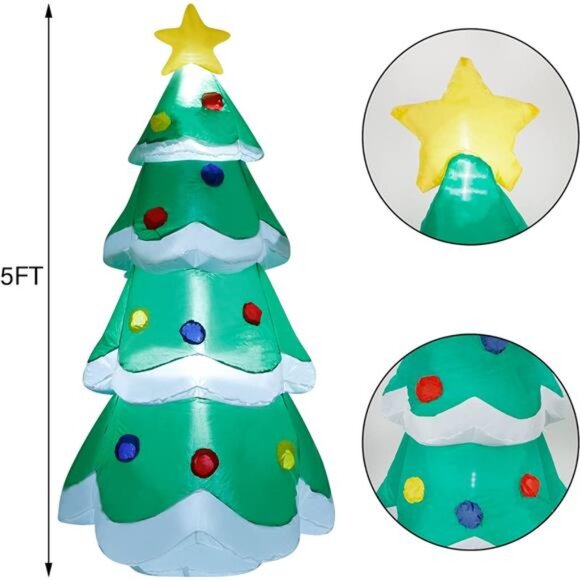 5 FT Inflatable Christmas Tree, LED Light up Xmas Tree Blow up Decorations - Picture 3 of 8